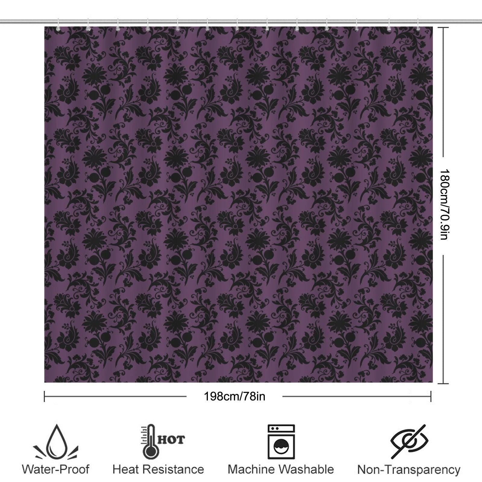 Purple Damask Shower Curtain, Gothic Baroque Bath Decor, Victorian Floral Style