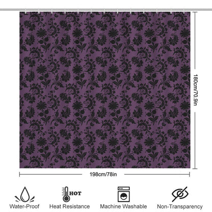 Purple Damask Shower Curtain, Gothic Baroque Bath Decor, Victorian Floral Style