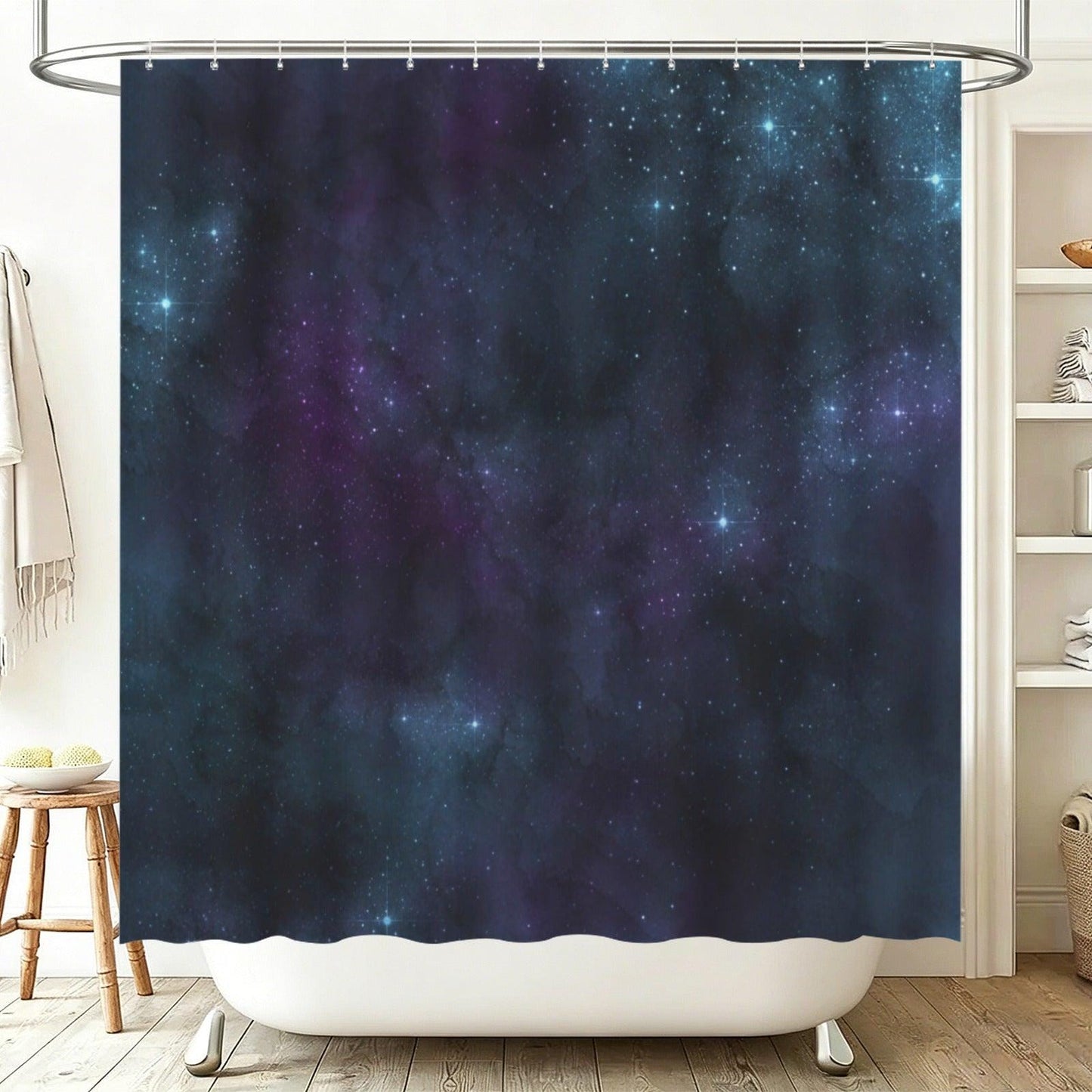 Deep Space Nebula Shower Curtain, Purple Stars Galaxy Bath Decor