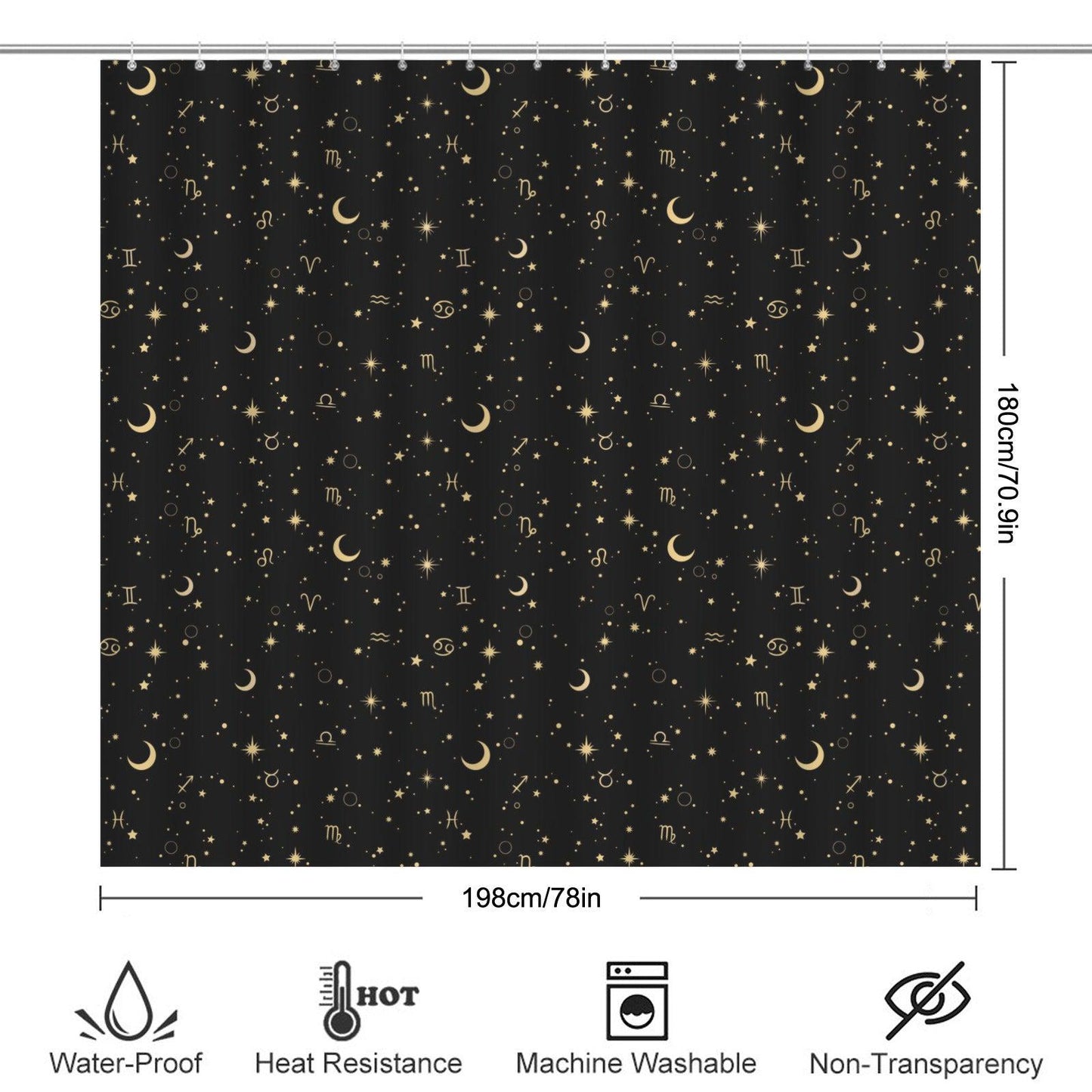 Celestial Zodiac Shower Curtain, Astrology Moon Star Bathroom Decor