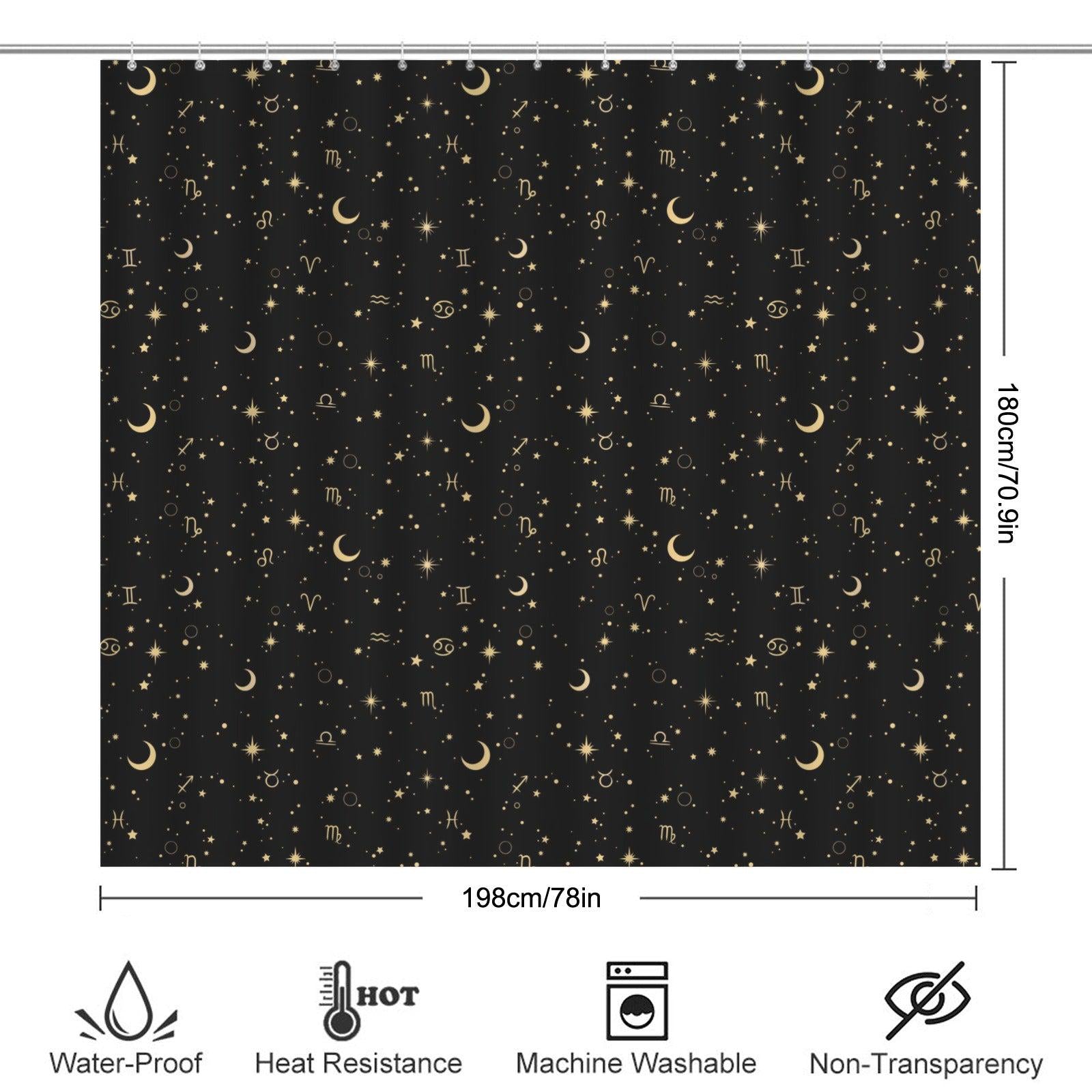 Celestial Zodiac Shower Curtain, Astrology Moon Star Bathroom Decor