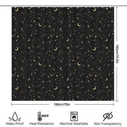 Celestial Zodiac Shower Curtain, Astrology Moon Star Bathroom Decor