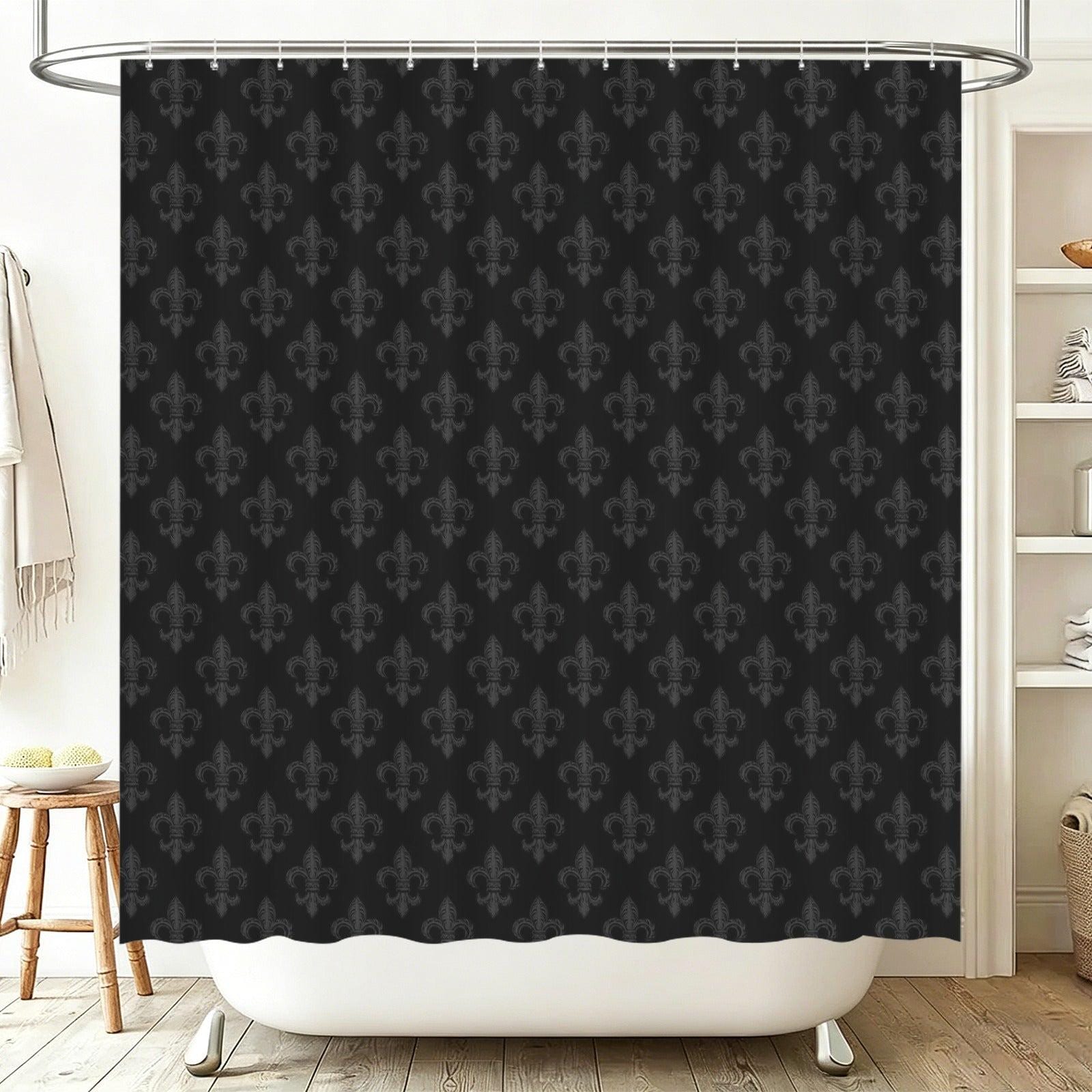 Fleur de Lis Shower Curtain, Tonal Black Damask Bath Curtain, Victorian Gothic Decor