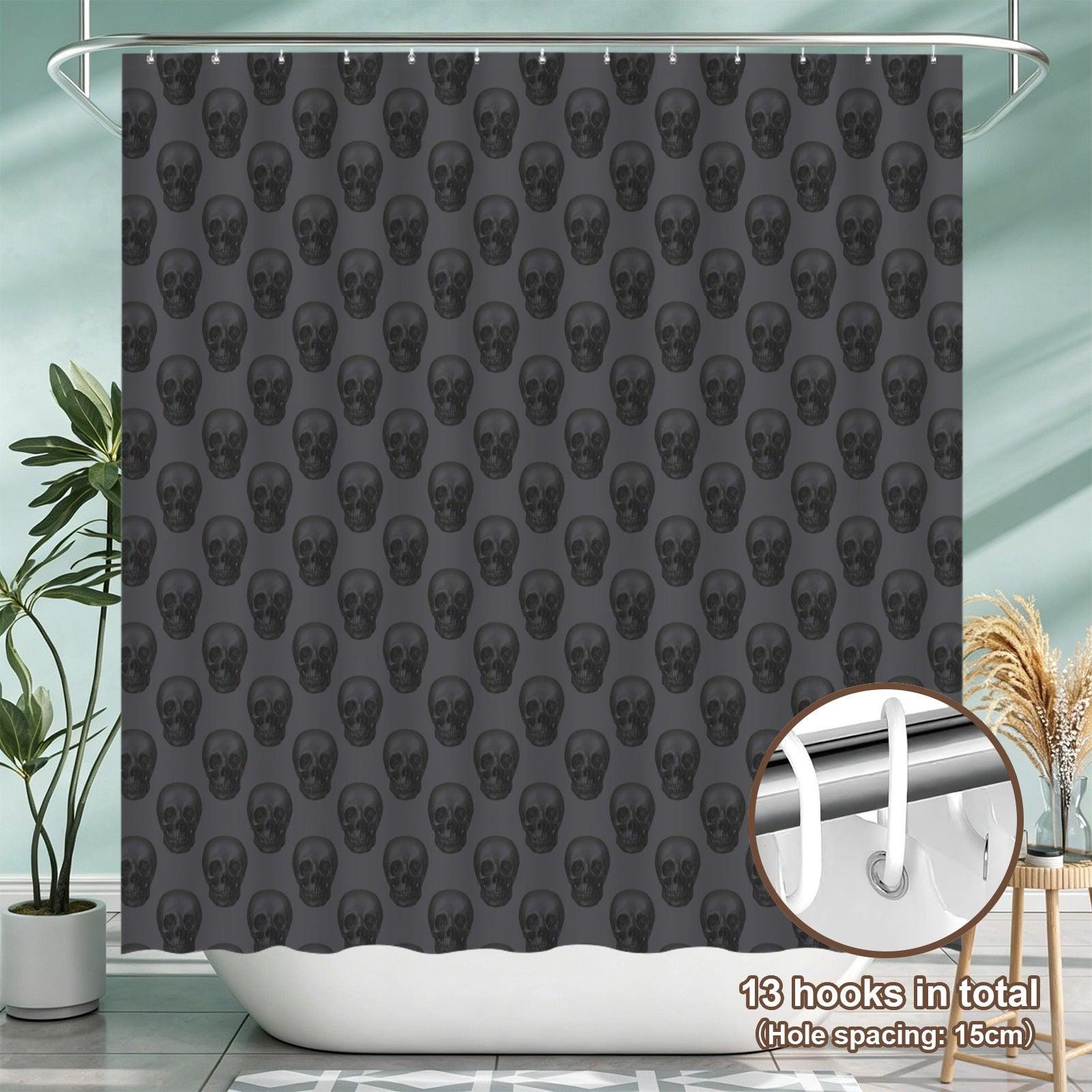 Repeating Skull Shower Curtain, Charcoal Gray Gothic Bath Decor