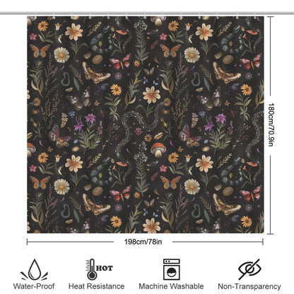 Snake Butterfly Shower Curtain, Dark Woodland Floral Bath Decor