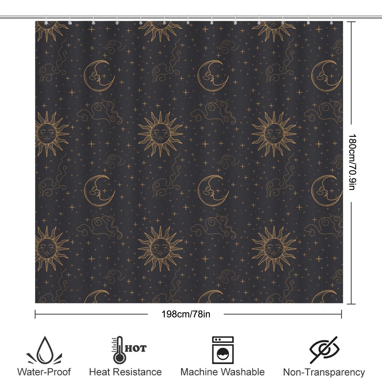 Sun Moon Shower Curtain, Celestial Astrology Bathroom Decor, Starry Night Boho Guest Bath Accent