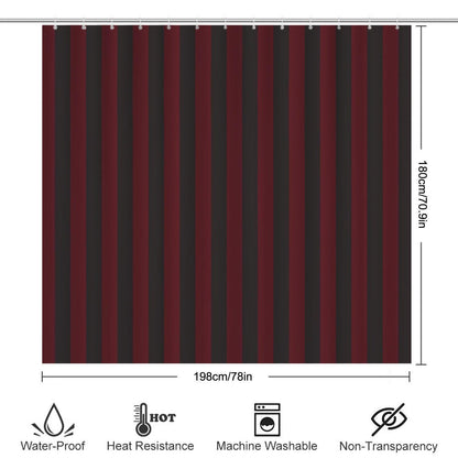 Red Black Vertical Stripe Shower Curtain, Gothic Dark Academia Bath Decor