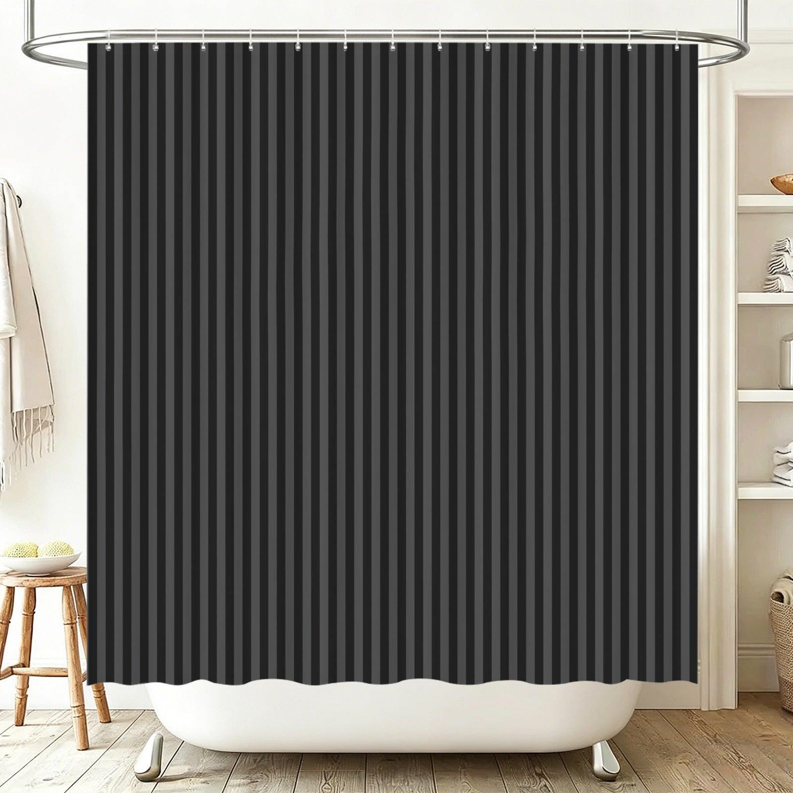 Black Vertical Stripe Shower Curtain, Moody Gothic Bathroom Decor