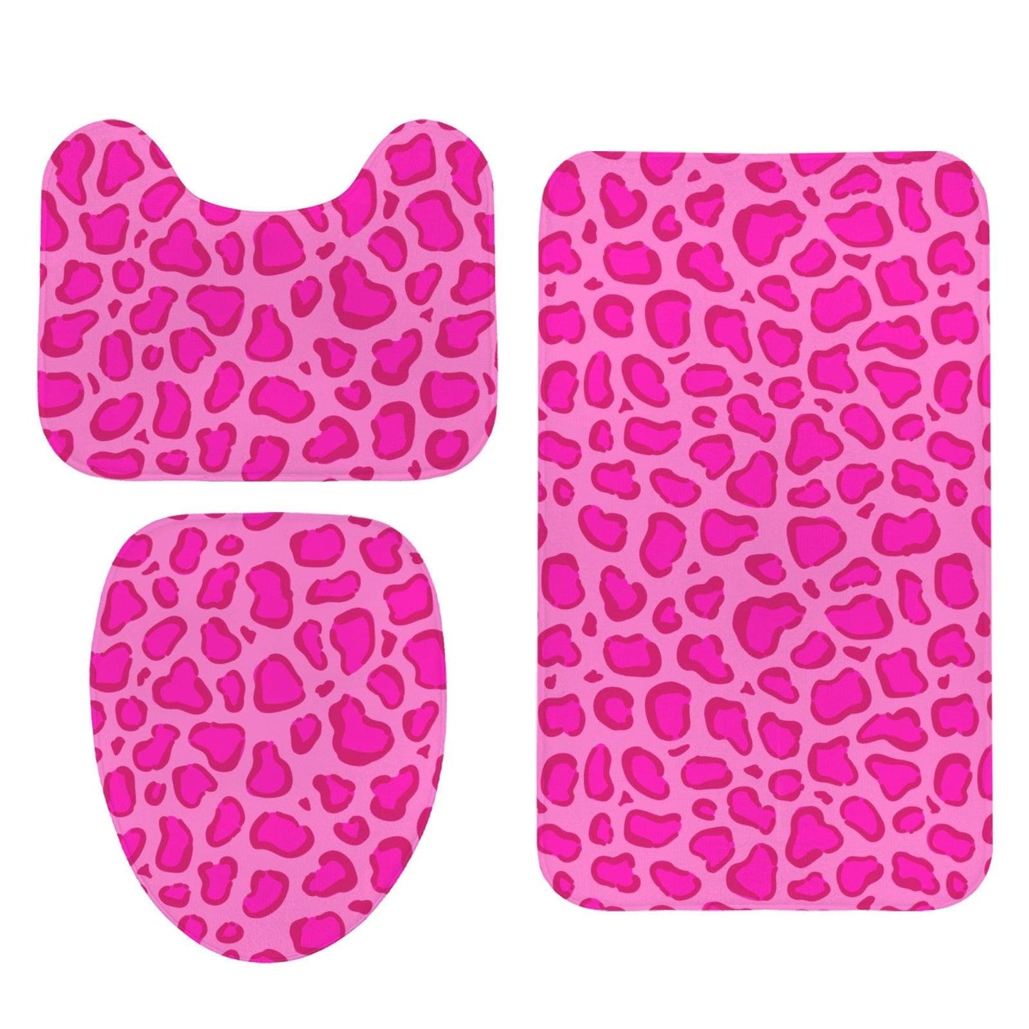 Pink Leopard Bathroom Rug Set, 3 Piece Girly Glam Animal Print Bath Mat