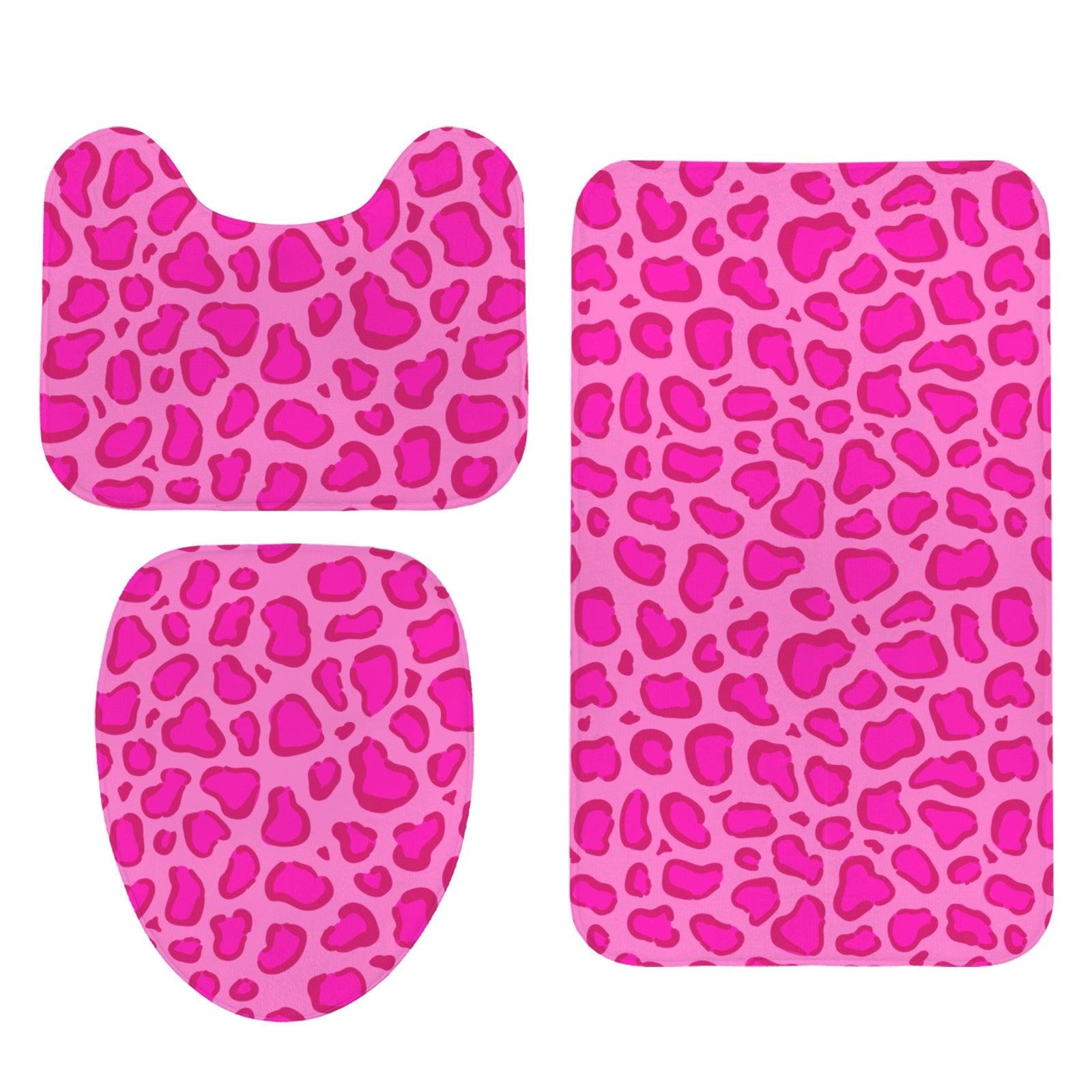 Pink Leopard Bathroom Rug Set, 3 Piece Girly Glam Animal Print Bath Mat