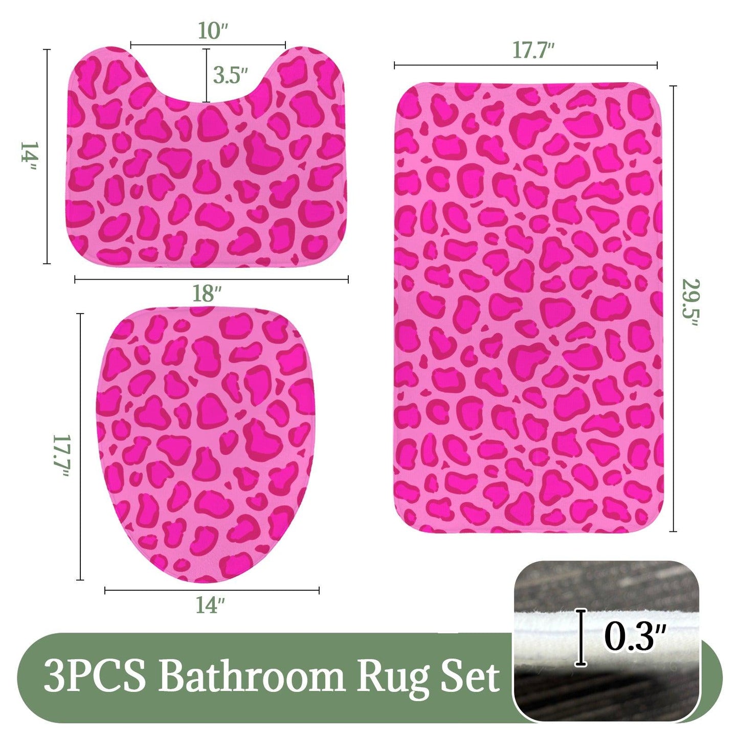 Pink Leopard Bathroom Rug Set, 3 Piece Girly Glam Animal Print Bath Mat