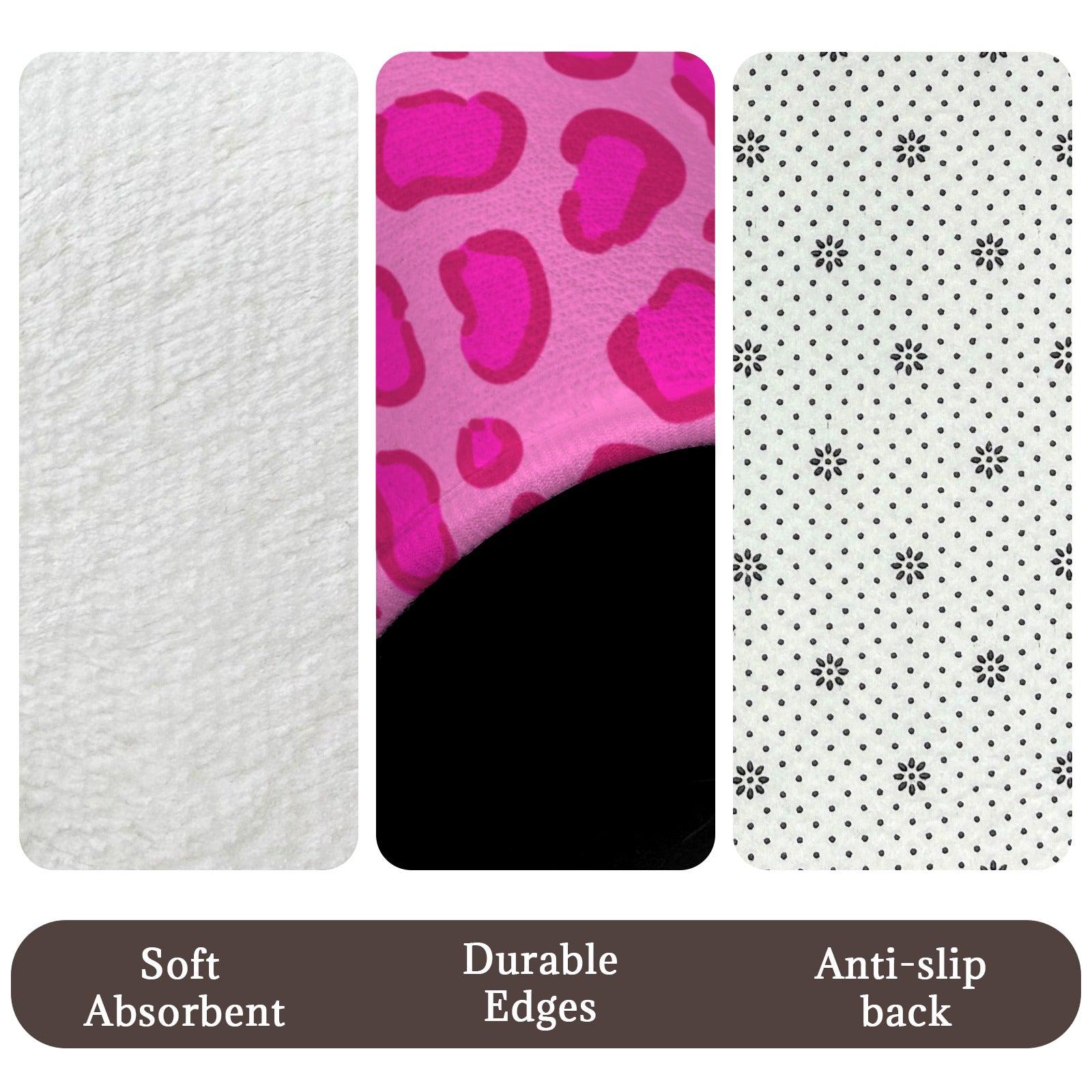 Pink Leopard Bathroom Rug Set, 3 Piece Girly Glam Animal Print Bath Mat