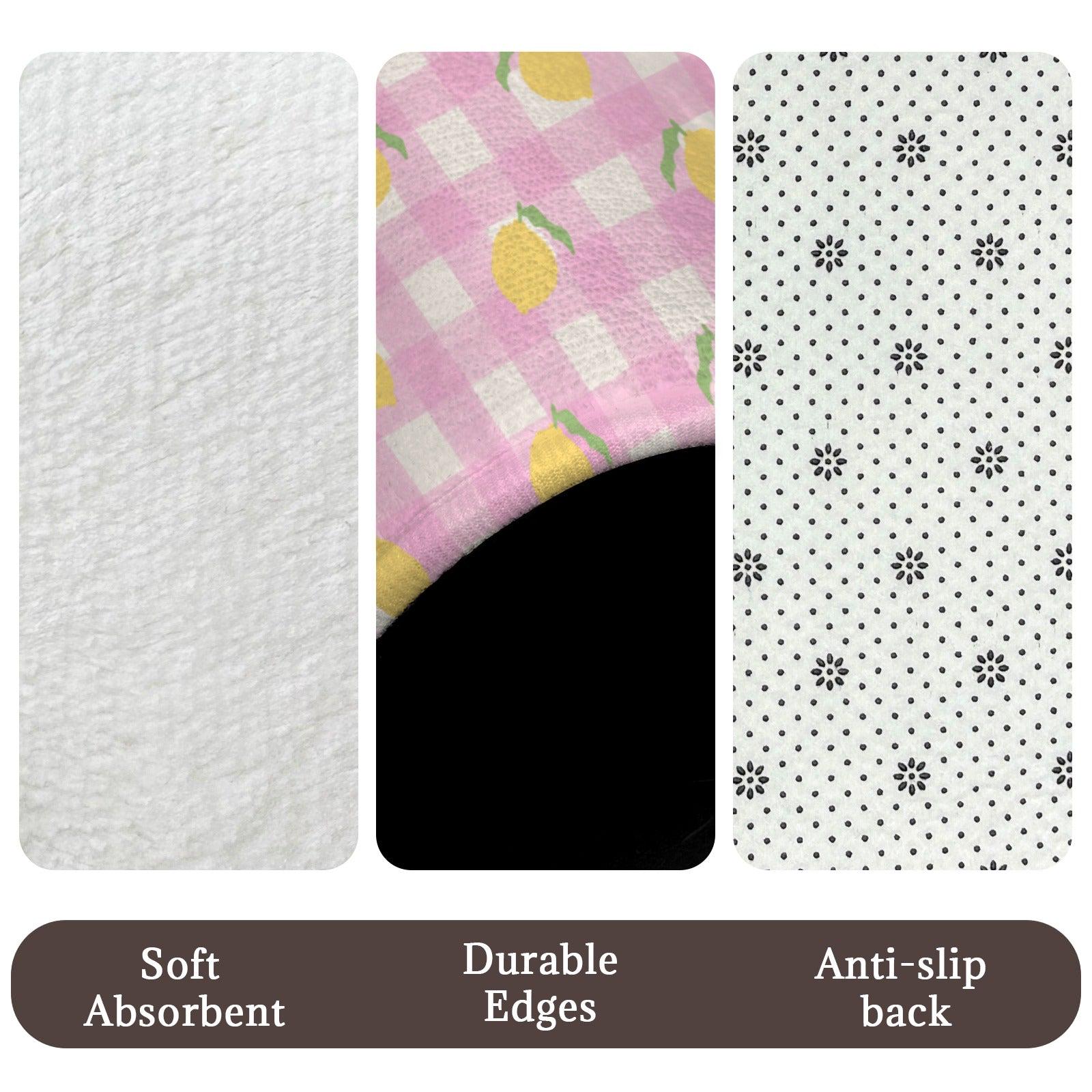 Pink Lemon Gingham Bathroom Rug Set, Summer Citrus Bath Mat Trio
