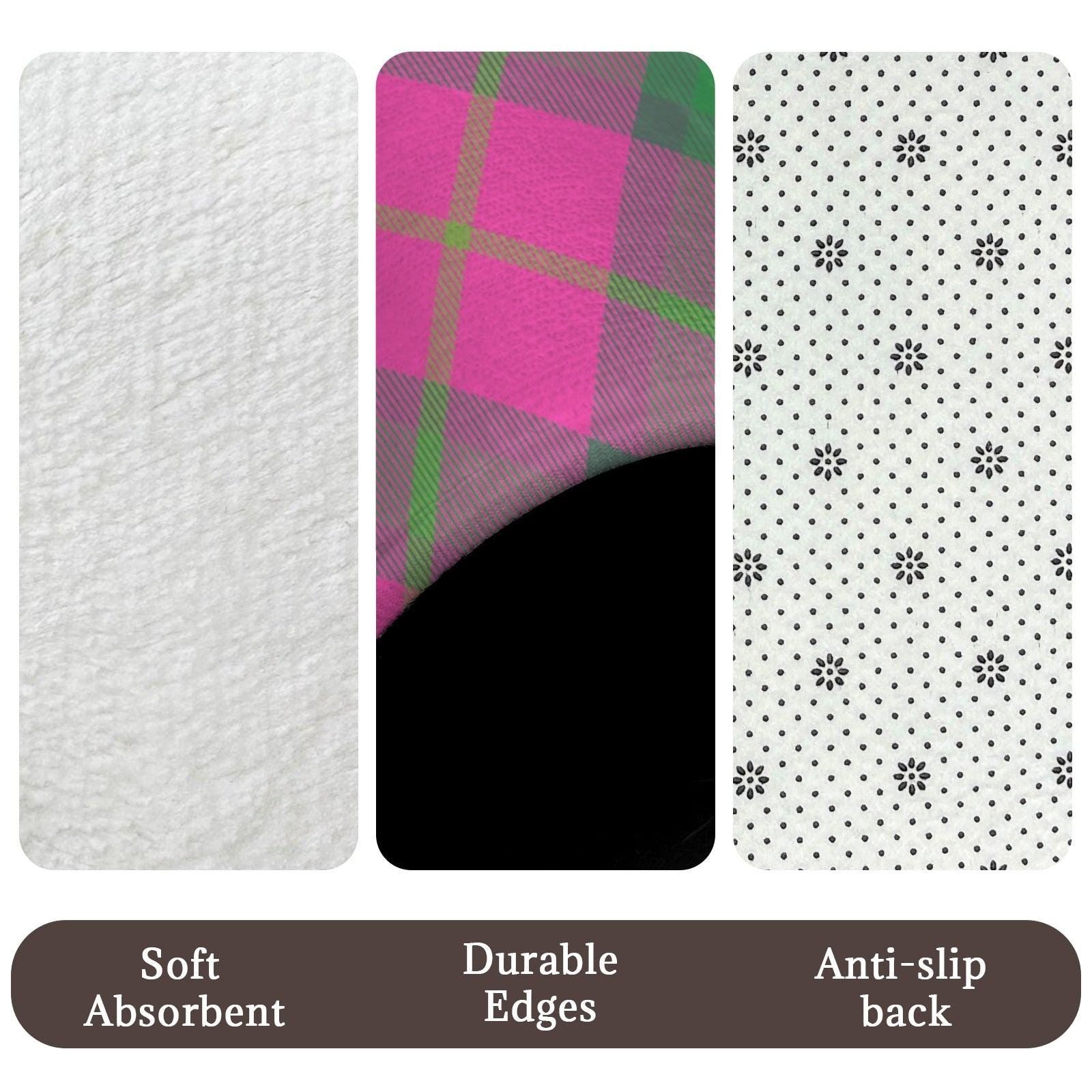 Pink Green Plaid Bath Mat Set, Argyle Bathroom Decor, Checkered Toilet Rug Trio
