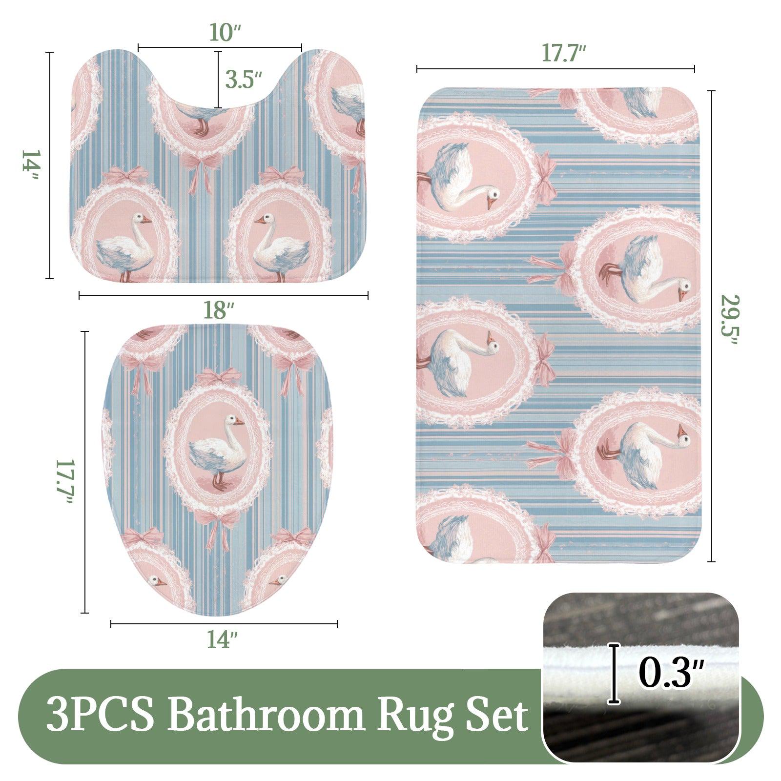 Swan Bathroom Rug Set, Coquette Cottagecore Bath Mat Trio, Pink Blue Powder Room Accessory