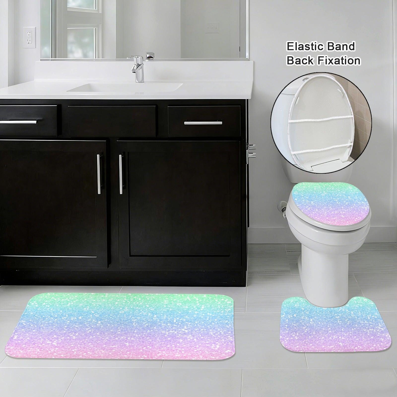 Ombre Glitter Bathroom Rug Set, Pastel Rainbow Bath Mat Trio, Dreamy Dorm Decor