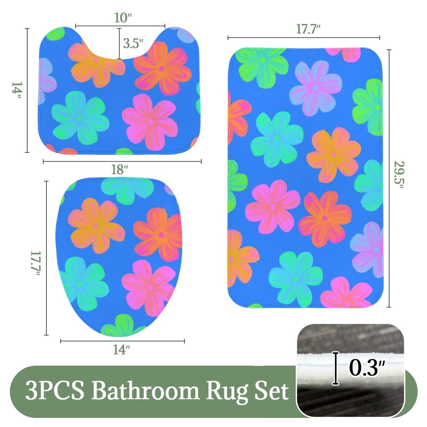 Groovy Flower Bathroom Rug Set, Neon Daisy Bath Mat Trio, Retro Y2K Decor