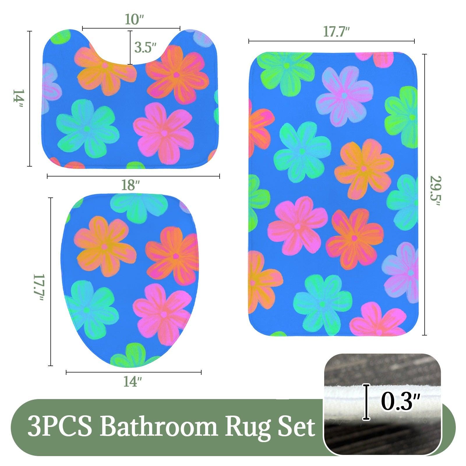 Groovy Flower Bathroom Rug Set, Neon Daisy Bath Mat Trio, Retro Y2K Decor
