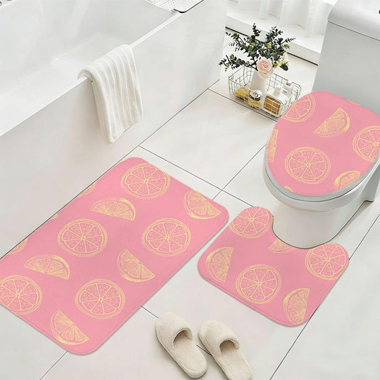 Pink Citrus Bathroom Rug Set, Lemon Grapefruit Slices Summer Decor Trio