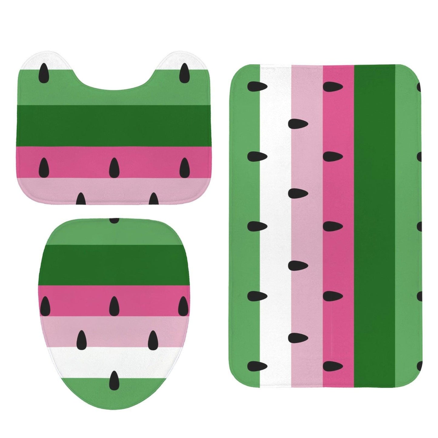 Watermelon Bath Mat Trio, Pink Green Striped Fruit Rug Set