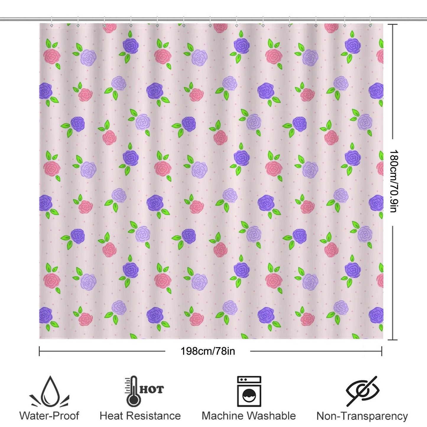Floral Shower Curtain, Pink Purple Roses, Cottagecore Bathroom Decor