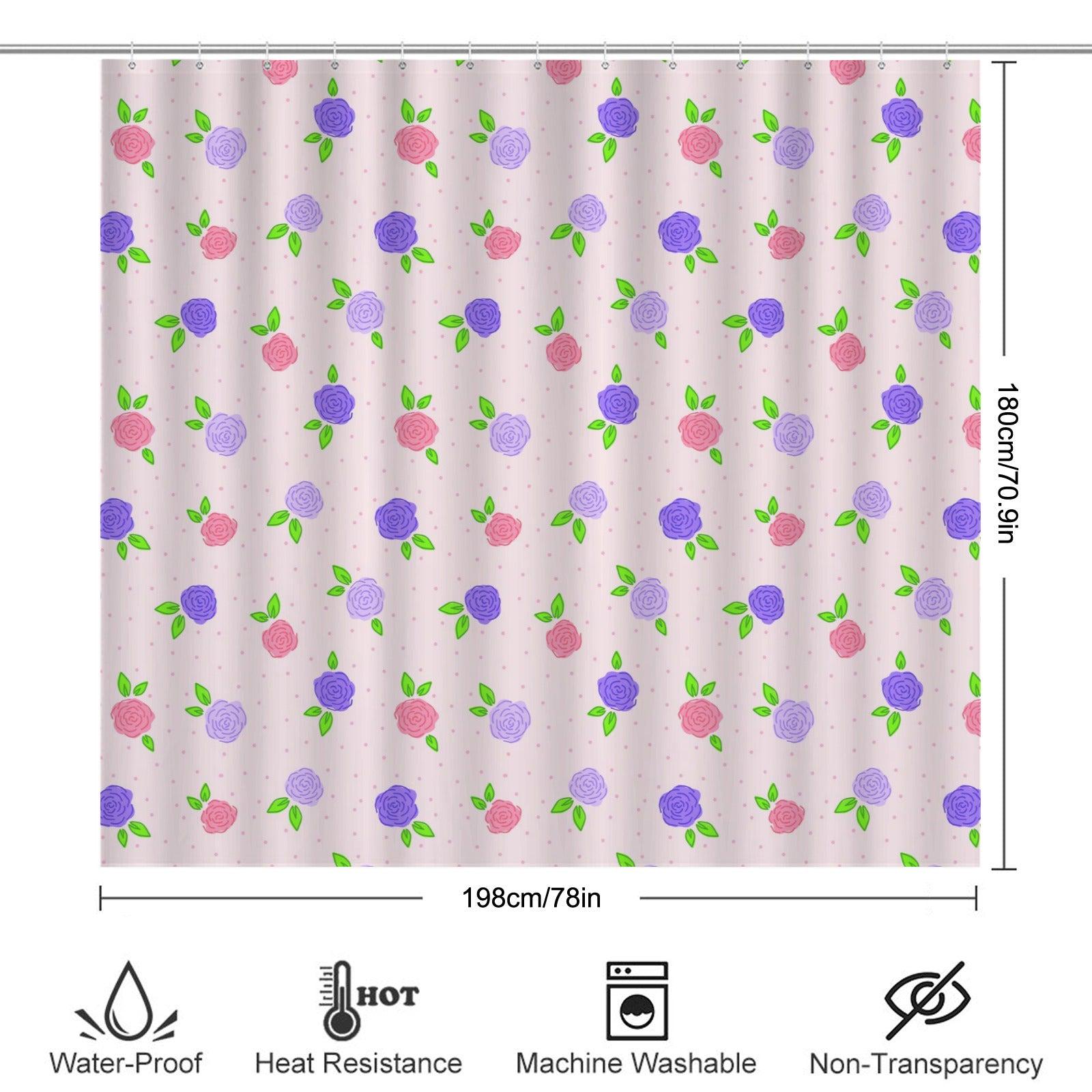 Floral Shower Curtain, Pink Purple Roses, Cottagecore Bathroom Decor