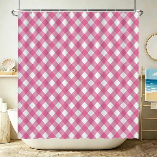 Pink Gingham Shower Curtain, Checkered Bathroom Decor, Preppy Bath Accent