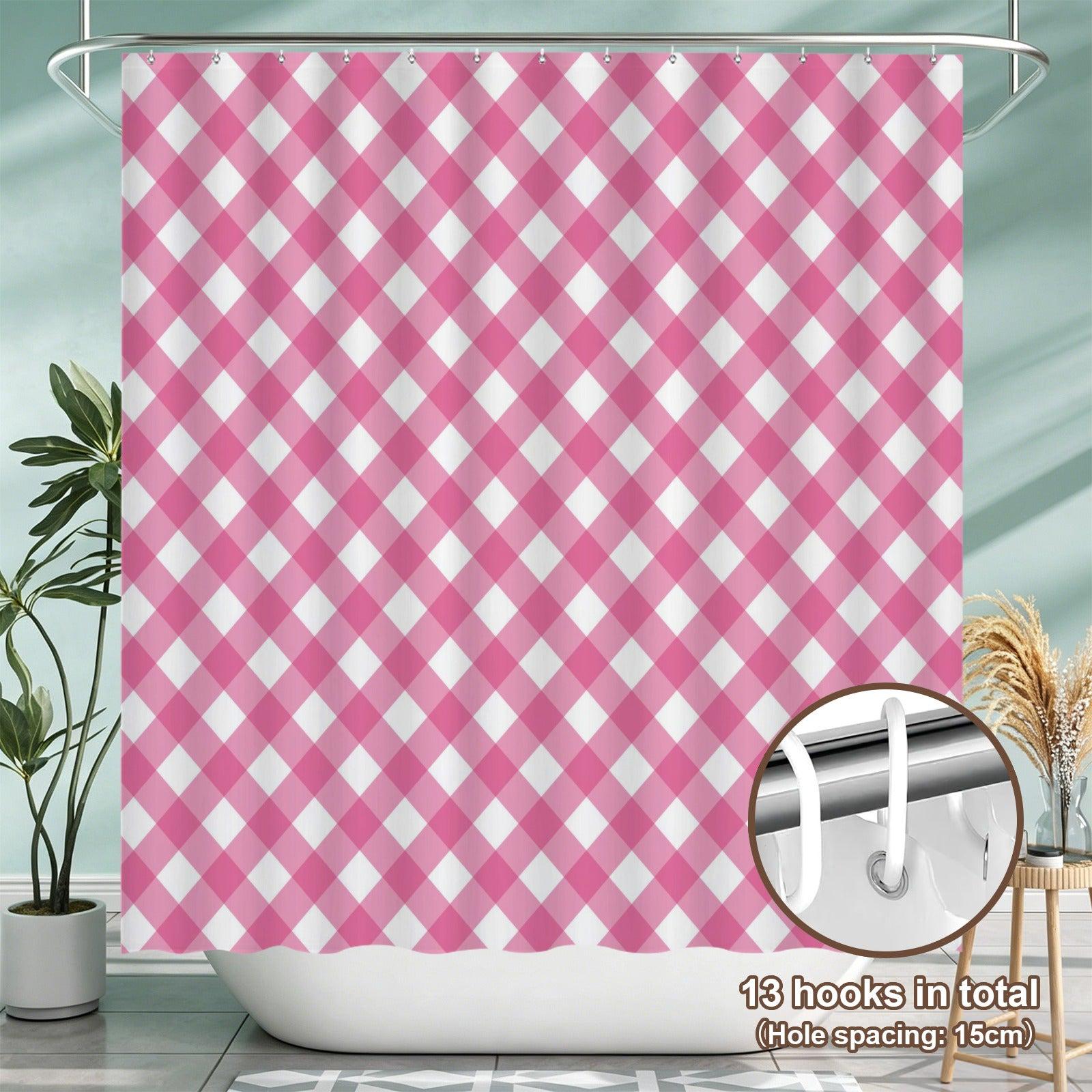 Pink Gingham Shower Curtain, Checkered Bathroom Decor, Preppy Bath Accent