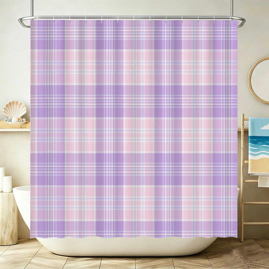 Pink Lavender Plaid Shower Curtain, Pastel Tartan Bathroom Decor, Preppy Coquette Bath Curtain