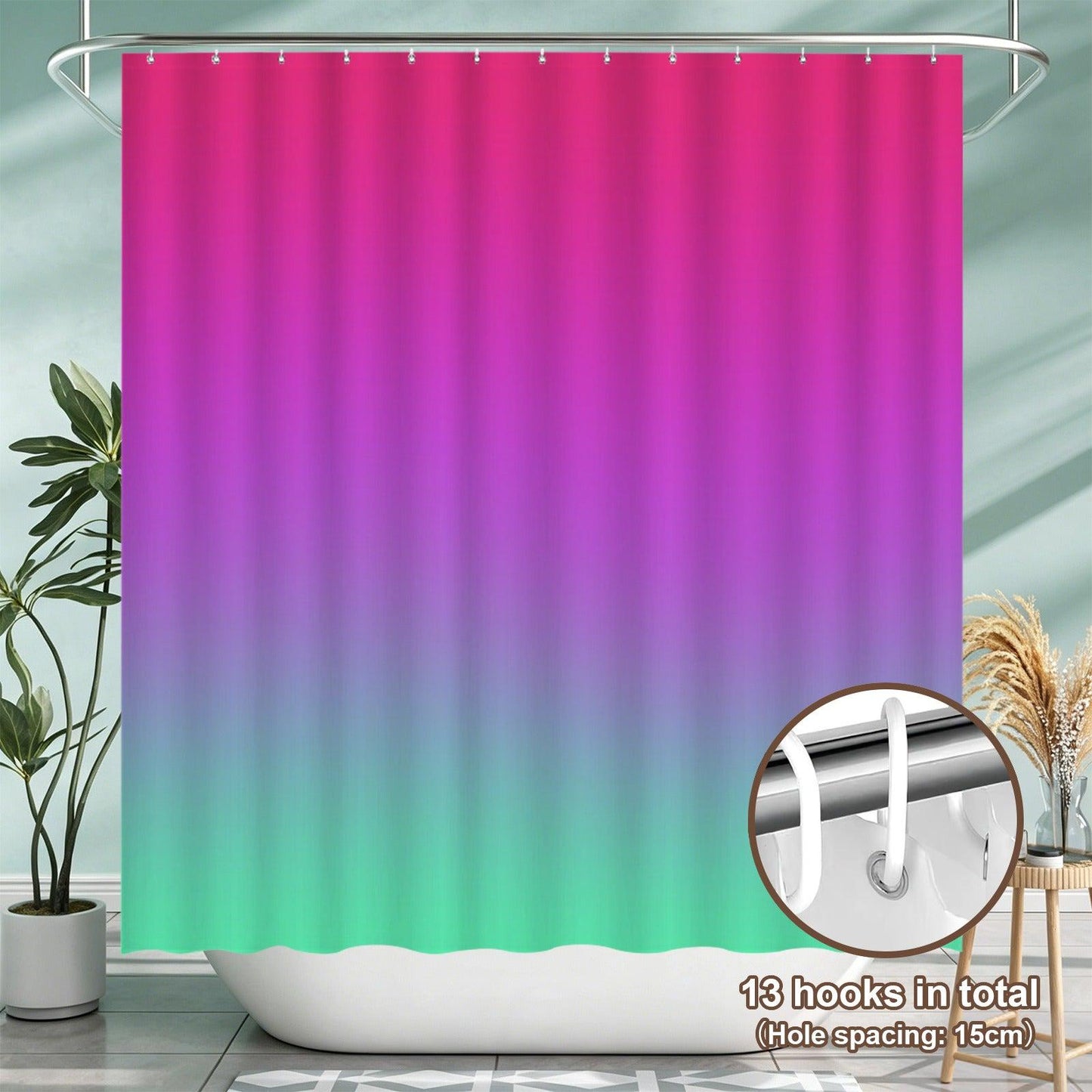 Ombre Shower Curtain, Pink Purple Teal Gradient Bath Decor, Y2K Modern Statement