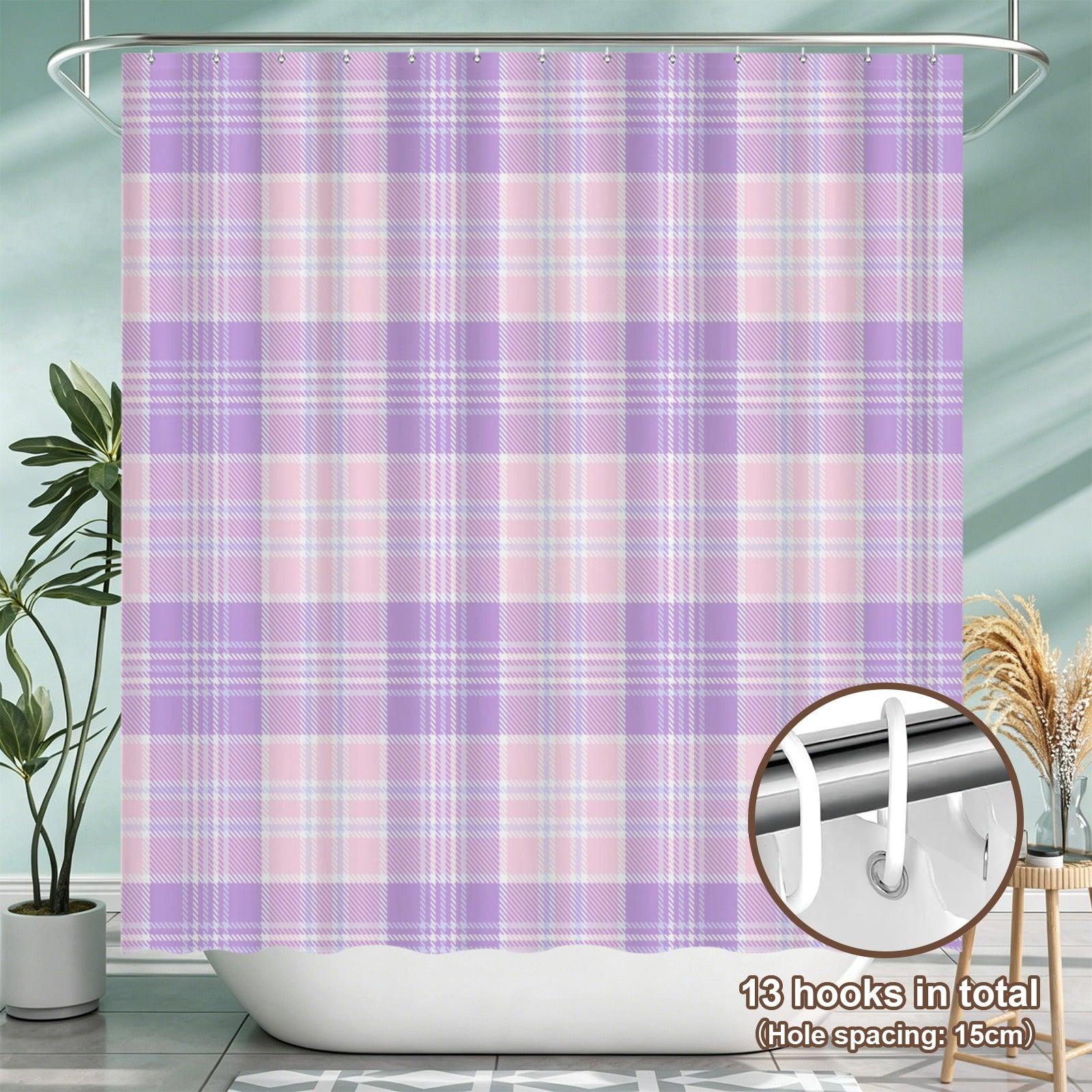 Pink Lavender Plaid Shower Curtain, Pastel Tartan Bathroom Decor, Preppy Coquette Bath Curtain
