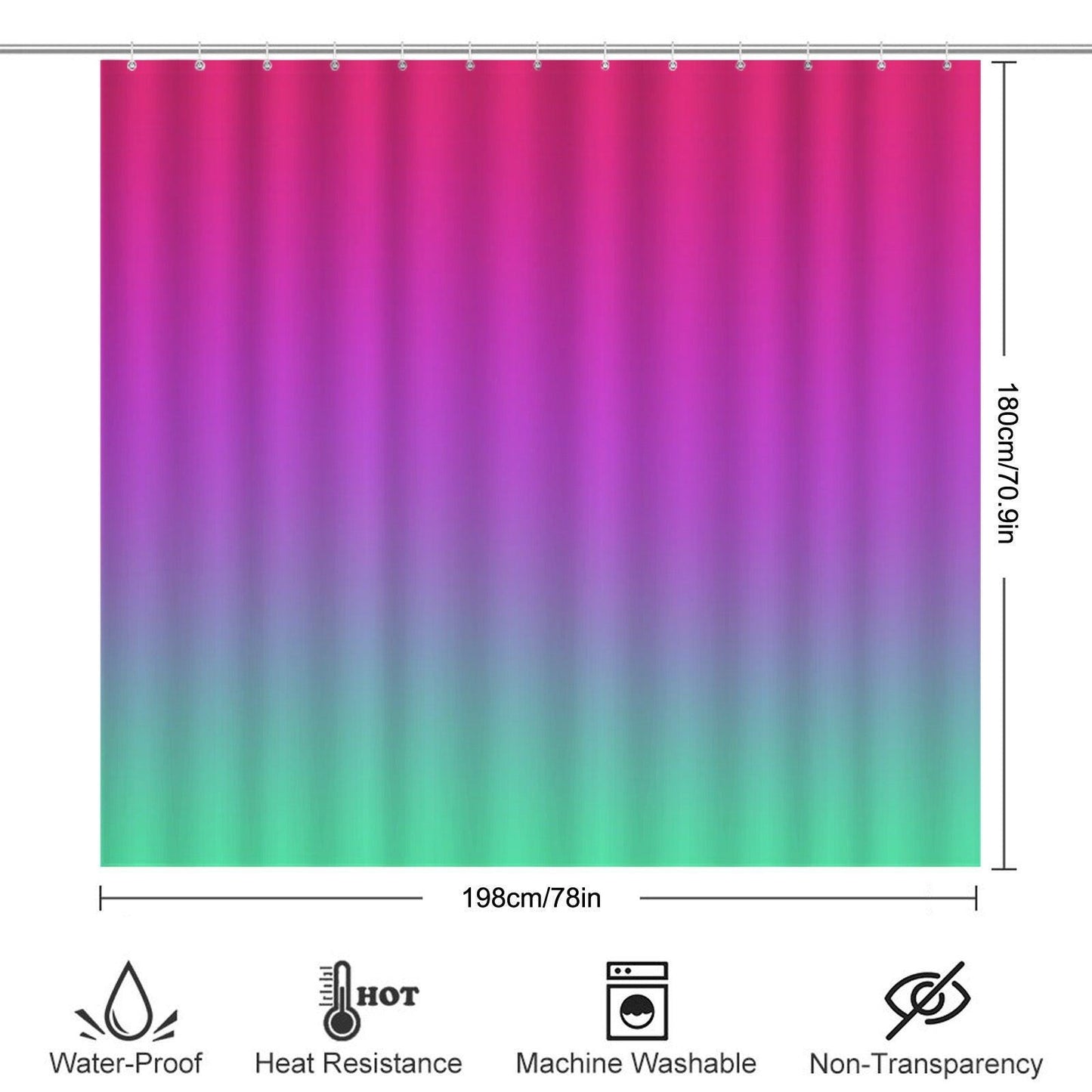 Ombre Shower Curtain, Pink Purple Teal Gradient Bath Decor, Y2K Modern Statement