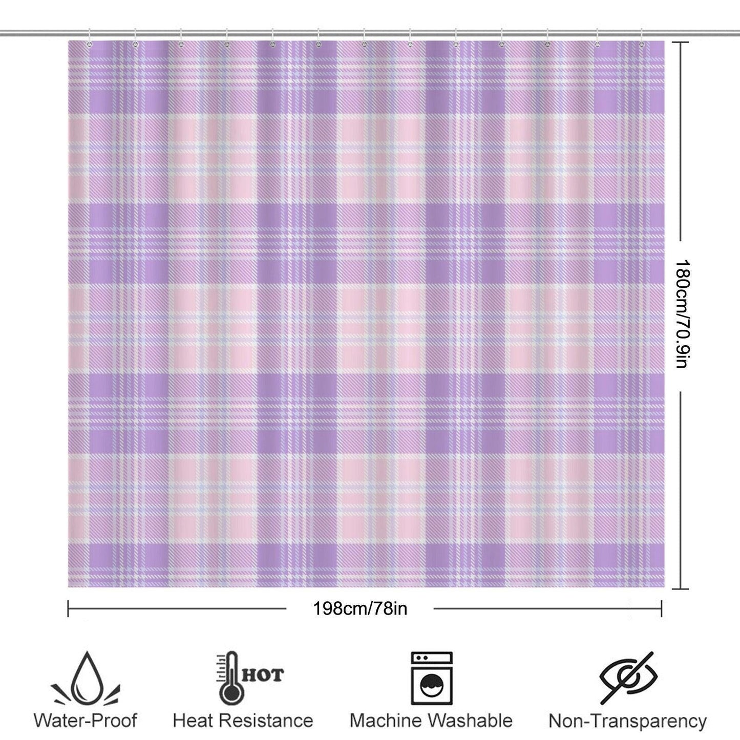 Pink Lavender Plaid Shower Curtain, Pastel Tartan Bathroom Decor, Preppy Coquette Bath Curtain