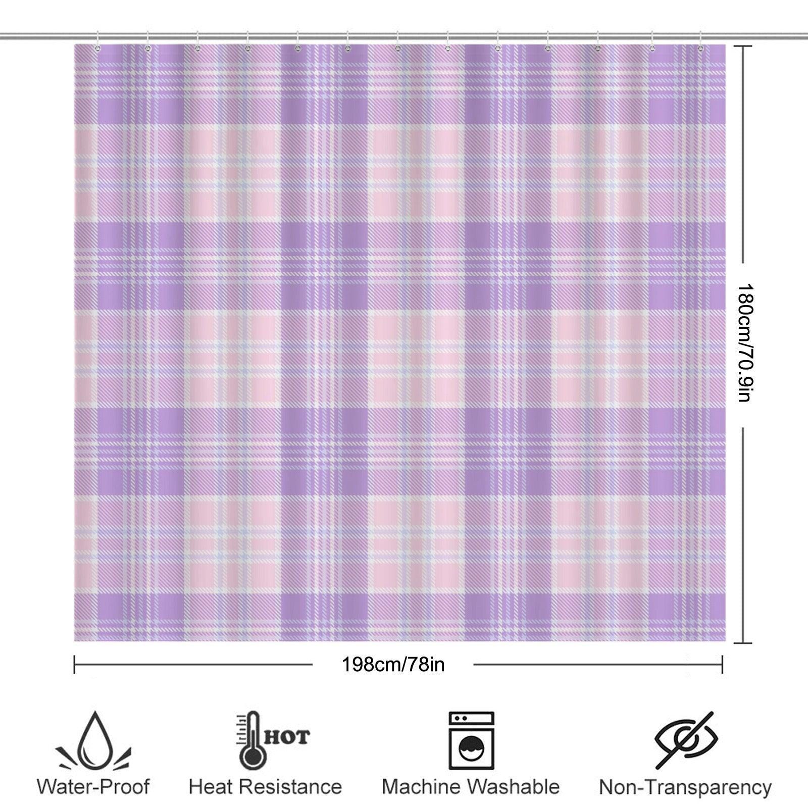 Pink Lavender Plaid Shower Curtain, Pastel Tartan Bathroom Decor, Preppy Coquette Bath Curtain