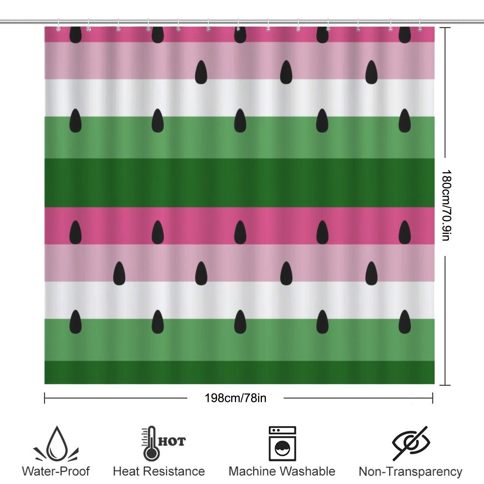 Watermelon Shower Curtain, Pink Green Fruit Stripes, Modern Bathroom Decor