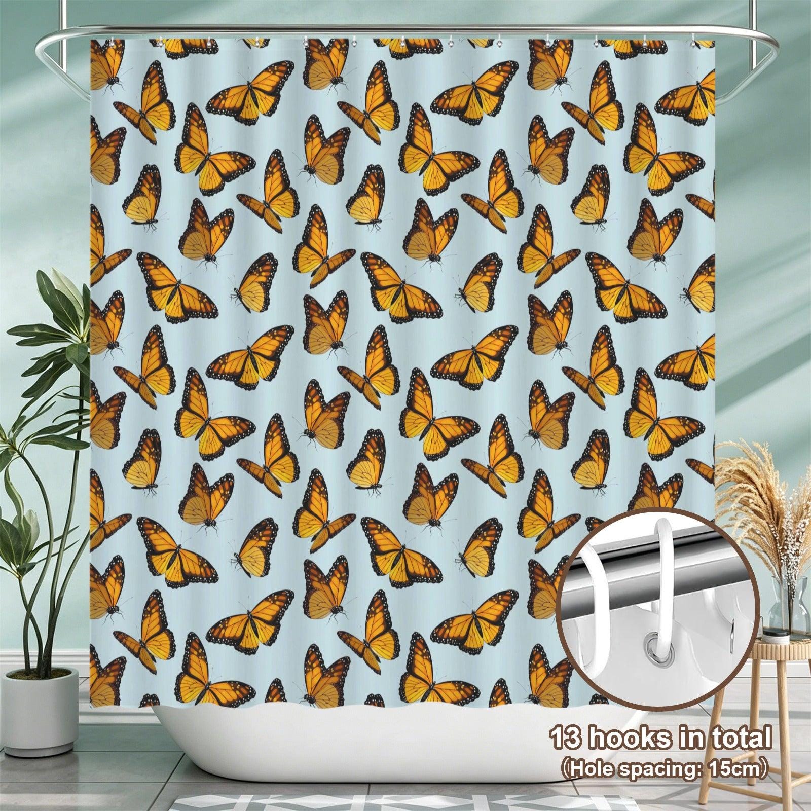 Monarch Butterfly Shower Curtain, Sky Blue Nature Bath Decor, Cottage Garden Accent