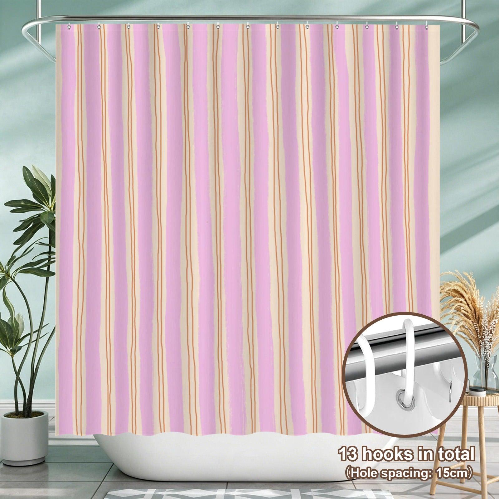 Pink Wavy Stripe Shower Curtain, Blush Cream Preppy Bathroom Decor
