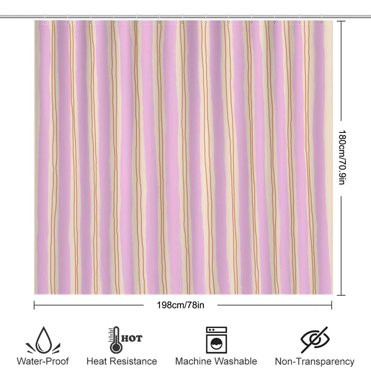 Pink Wavy Stripe Shower Curtain, Blush Cream Preppy Bathroom Decor