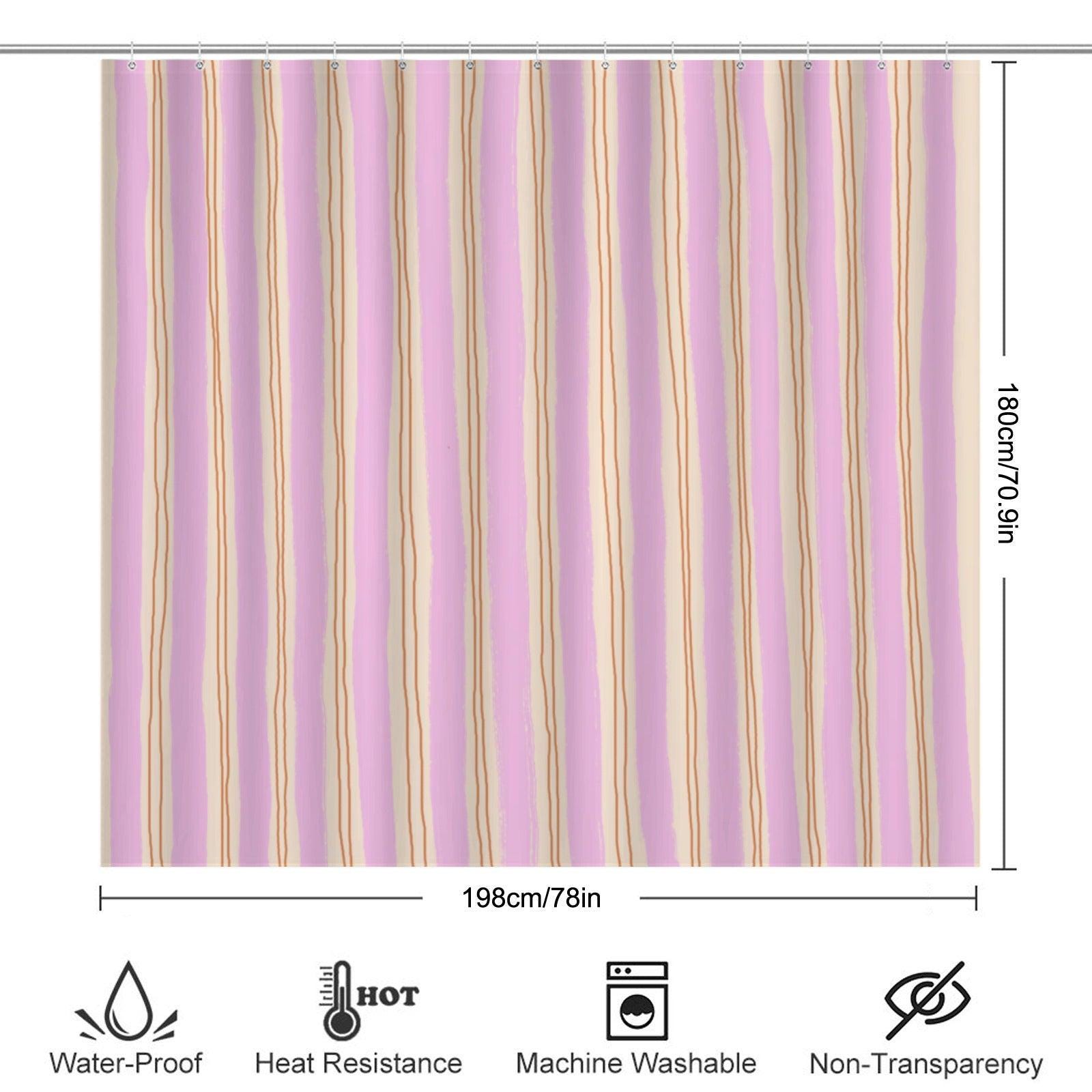 Pink Wavy Stripe Shower Curtain, Blush Cream Preppy Bathroom Decor