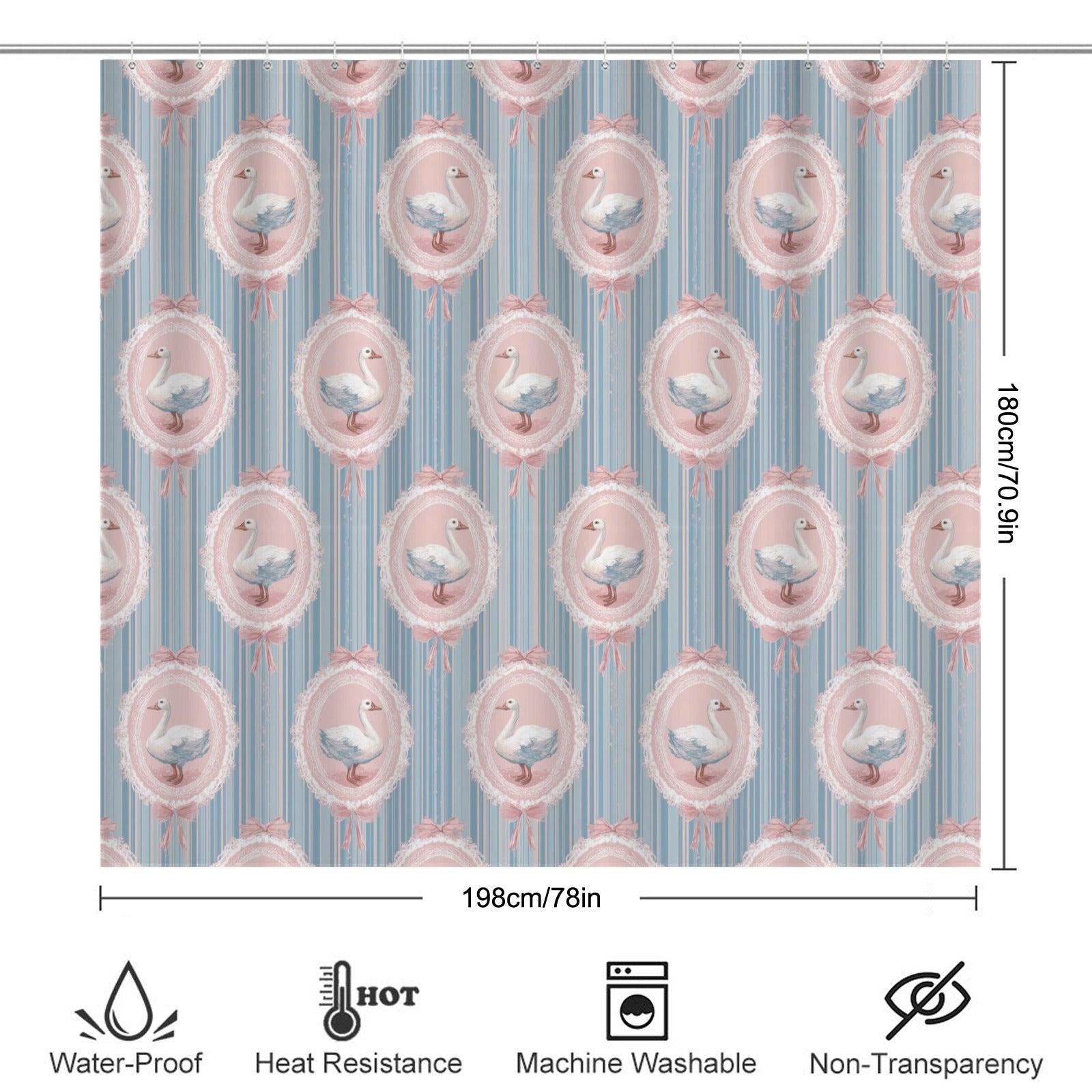 Coquette Swan Shower Curtain, Shabby Chic Pink Blue Ribbon Bath Decor