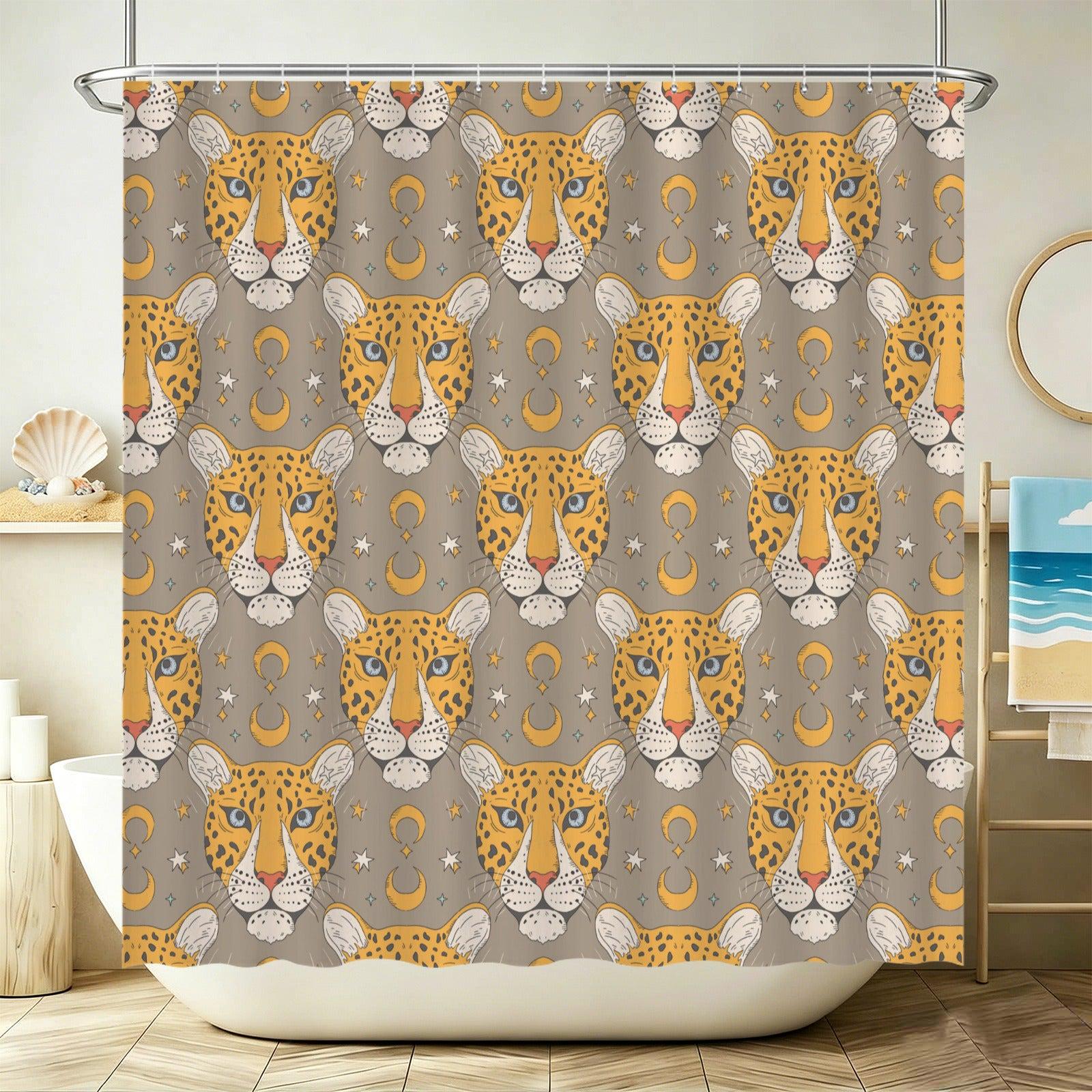Leopard Moon Shower Curtain: Neutral Safari Celestial Bathroom Decor