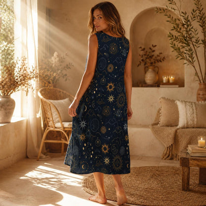 Celestial Midi Sundress, Sun Moon Star Dress, Astrology Casual Outfit