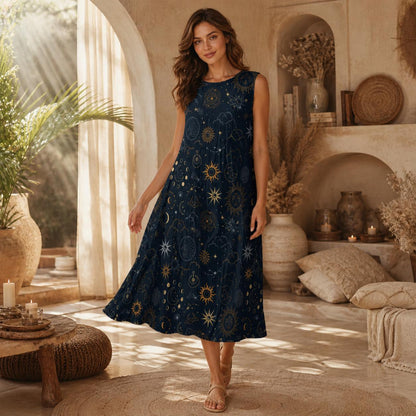 Celestial Midi Sundress, Sun Moon Star Dress, Astrology Casual Outfit