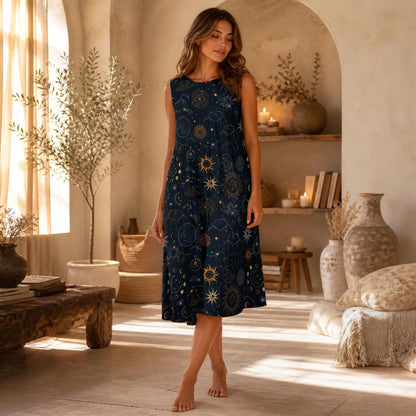 Celestial Midi Sundress, Sun Moon Star Dress, Astrology Casual Outfit