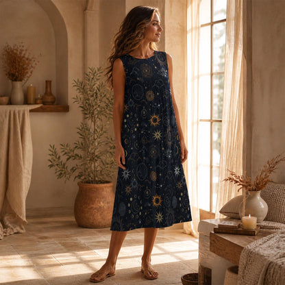 Celestial Midi Sundress, Sun Moon Star Dress, Astrology Casual Outfit