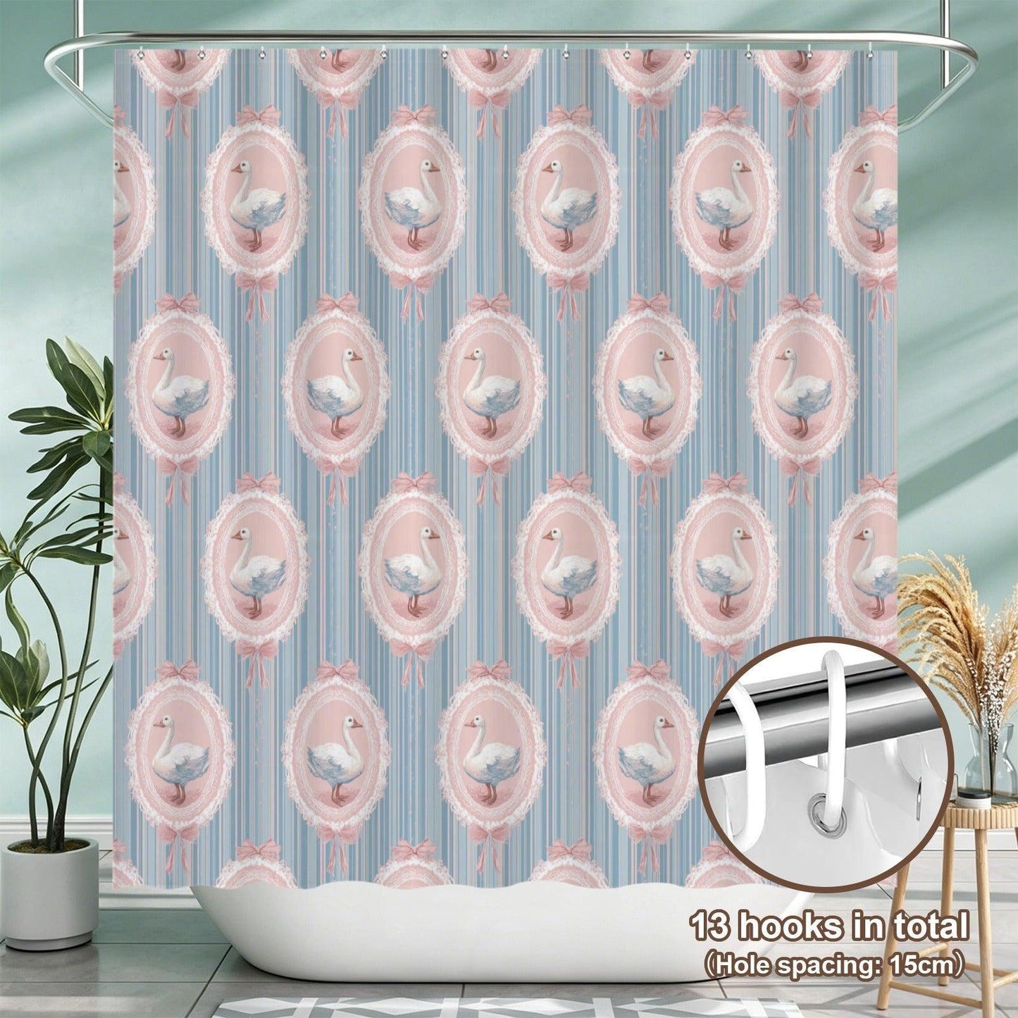 Swan Bathroom Rug Set, Coquette Cottagecore Bath Mat Trio, Pink Blue Powder Room Accessory