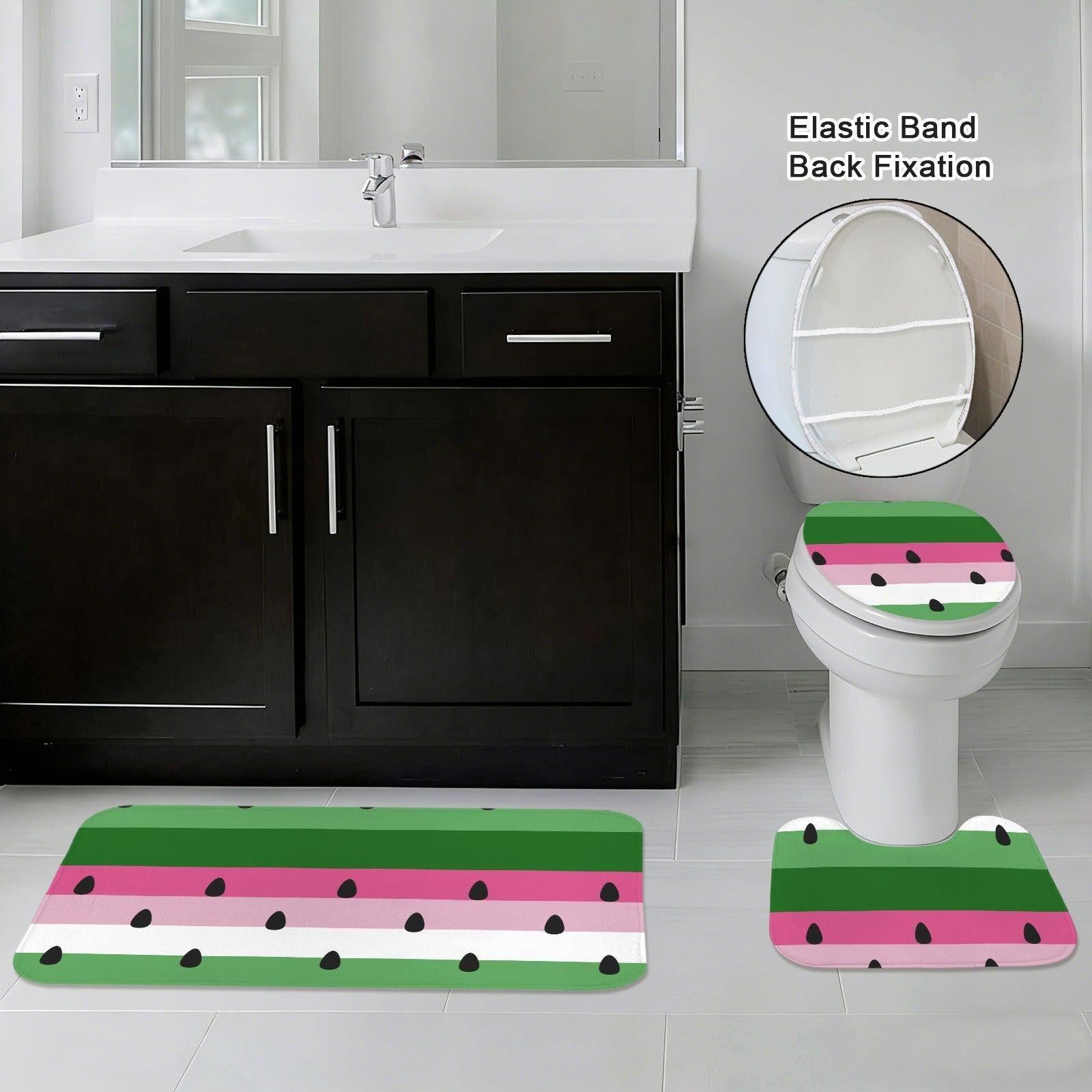 Watermelon Shower Curtain, Pink Green Fruit Stripes, Modern Bathroom Decor