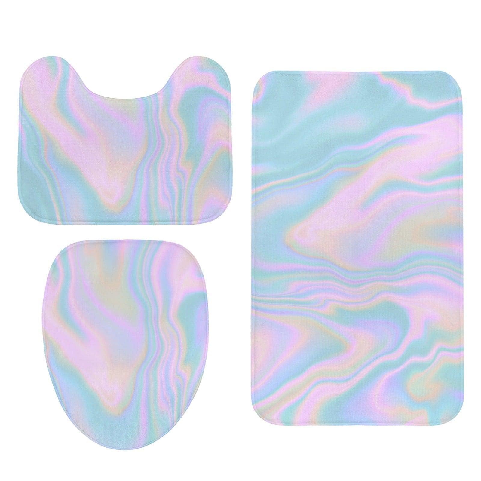 Holographic Shower Curtain, Pastel Opal Swirl, Iridescent Wavy Bath Decor