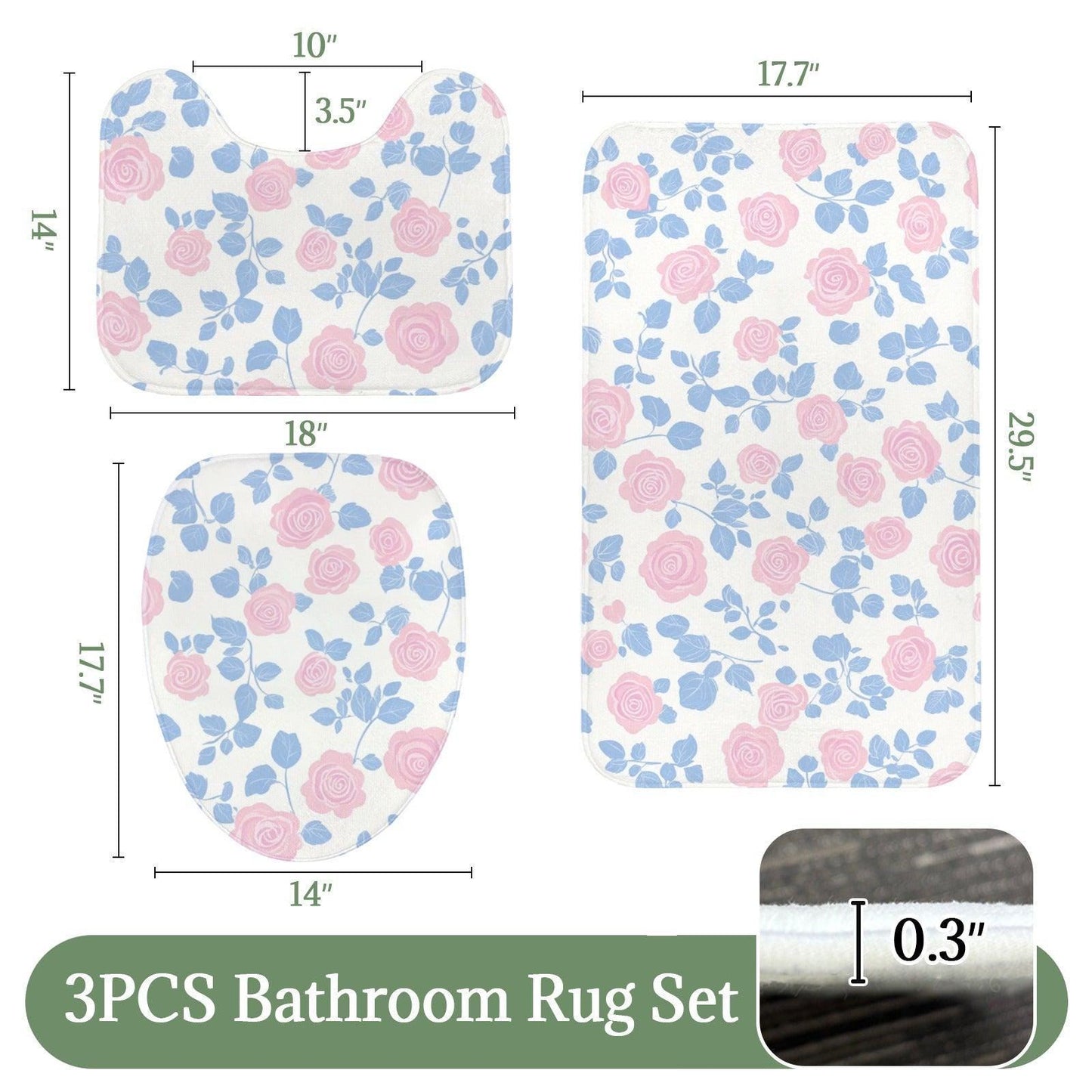 Pink Rose Floral Shower Curtain, Blue Leaves Cottage Bath Decor