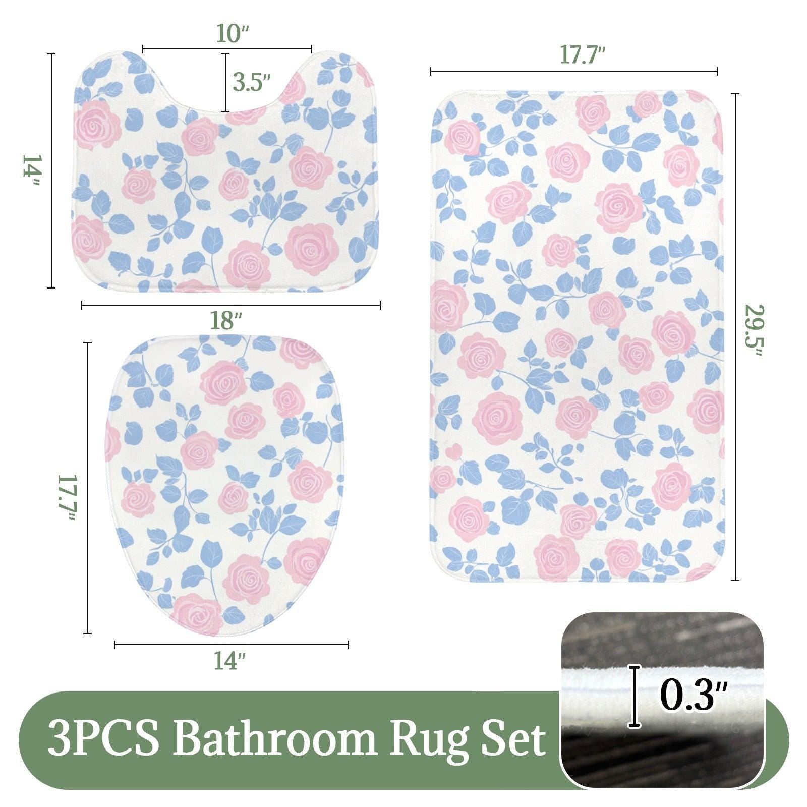 Pink Rose Floral Shower Curtain, Blue Leaves Cottage Bath Decor